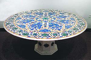 Intricate inlay work on a marble table