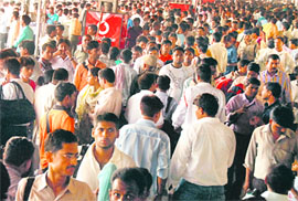 A sea of candidates who had arrived to take an examination conducted by the Railway Recruitment Board at the Chandigarh railway station on Sunday.