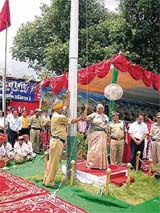 Governor Prabha Rau hoists the Minjar flag at Chamba on Sunday.