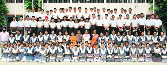 The students of BVM School who were awarded scholarships by the Rashtriya Sanskrit Sansthan in Ludhiana on Monday.