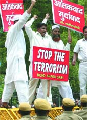 Muslim activists protest against the UPA government in the wake of the recent bomb blasts that took place in some parts of the country in New Delhi on Tuesday.