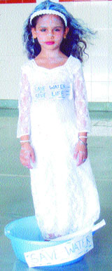 A participant takes part in a fancy dress competition at DIPS, Karol Bagh, in Jalandhar.