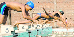 Swimmers during trials conducted in Ludhiana District Swimming Association in Ludhiana on Tuesday.