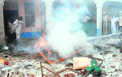 Household goods burn at a dera after a clash between its head and members of the Balmiki community near Nakodar on Tuesday.
