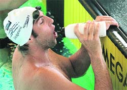 Australia's Grant Hackett drinks water during a training session prior to the Beijing Olympics in Kuala Lumpur on Tuesday. 