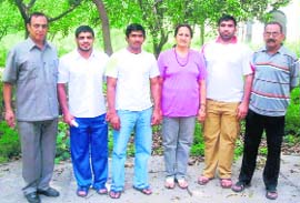 (L-R) Coach P.R. Sondhi, Sushil, Yogeshwar, Kamaljit Sandu Kooner and Rajiv Tomar. A Tribune photograph