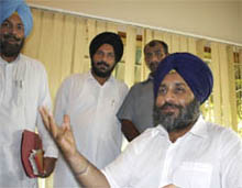 SAD chief Sukhbir Singh Badal talking to media persons at Killianwali in Muktsar on Wednesday.