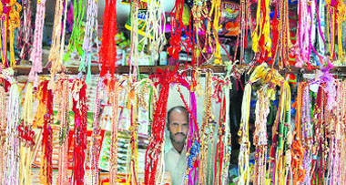 Though Raksha Bandhan is still away, yet rakhis are displayed in one of the shops at lower bazaar to attract customers much ahead of the festival in Shimla