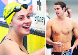 The combination of photos show Australian Olympic swimmers Stephanie Rice (L) and Eamon Sullivan.