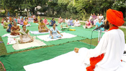 Swami Surya Dev conducting a yoga session in Bathinda