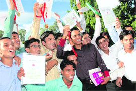 Students of the Indo-Swiss training centre after their convocation in Chandigarh on Friday.