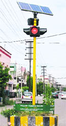 A solar light installed at Kitchlu Nagar in Ludhiana.