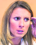 Greek sprinter Katerina Thanou addresses journalists during a news conference in Athens on Friday.