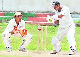 Chandigarhs Ankit Kaushik plays a shot during the Punjab State Inter District Under-19 Tournament at DAV-8, Chandigarh