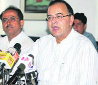 BJP general secretary Arun Jaitley addresses media in Jammu on Saturday.
