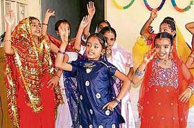 Students celebrate Teej at New GMT Public School, Haibowal Kalan, in Ludhiana