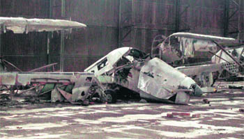 Broken pieces of an aircraft lying in the hangar of the erstwhile maharaja of Faridkot.