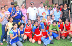 Winners of the 8th Senior State Women Boxing Championship at Sector 42, Chandigarh, on Sunday. 