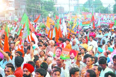 BJP leaders and workers during the rally in Amritsar on Sunday.