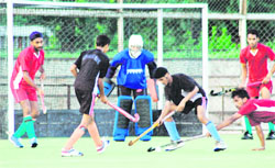 A match in progress between Ludhiana and Barnala in the Punjab Hockey League for senior men at Punjab Agricultural University