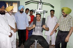An inmate exercises at the gymnasium in Bathinda Central Jail