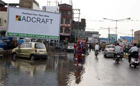 A huge hoarding put up outside the Gandhi Market, near Bathinda railway station