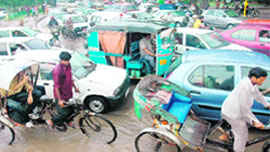 Traffic chaos on road following heavy rain in Chandigarh