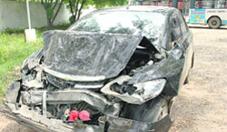 Honda City, which rammed into the stationary CTU bus in Chandigarh