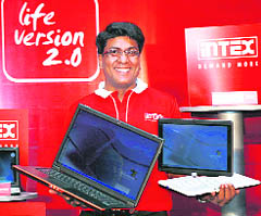 Intex Technologies CMD, Narendra Bansal at the launch of new models of notebooks in New Delhi on Tuesday.