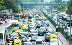 Traffic jam at Vikas Marg in New Delhi