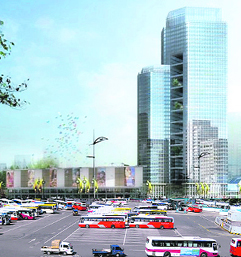 A projected image of the proposed bus terminus-cum-commercial tower that is to come up in Mohali.
