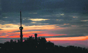 A view of the dusk forming a composition of many colours at Shimla on Wednesday.