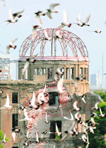 Doves fly around the Atomic Bomb Dome at the Peace Memorial Park after their release during the memorial ceremony in Hiroshima on Wednesday. Some 40,000 people, including Japanese Prime Minister Yasuo Fukuda, attended the ceremony to mark the 63rd anniversary of the atomic attack in the western Japanese city. 