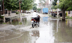In Ward Nos. 47 and 49, the roads are blocked with water bubbling out of manholes