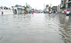 A view of the flooded circular road area on Thursday after night-long rain in Bhiwani