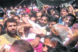 JKLF chief Yaseen Malik being taken to the hospital in Srinagar on Thursday. 