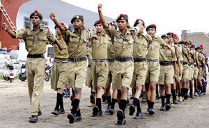 Rehearsal for the Independence Day parade is in full swing at the sports stadium in Bathinda on Friday.