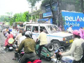 A traffic jam on the Dharamsala road in Kangra on Friday.