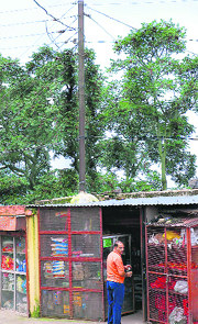 Ever seen this kind of encroachment? Never mind, the electric pole stands in the middle of the house at Shakti Ghat in Kasauli.