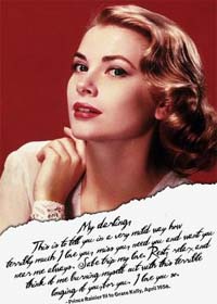 Grace Kelly with a quote from a love letter written to her by Prince Rainier of Monaco in the month of their marriage