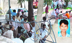 The electric pole where Kanahiya (inset) was electrocuted. A Tribune photograph