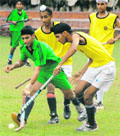 A match in progress between Rock Rovers and DAV School, Sector 8, at Hockey Stadium in Sector 18, Chandigarh,