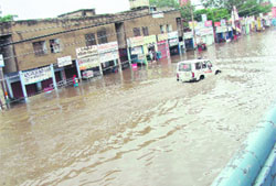 A view of a waterlogged Loharu road in Bhiwani