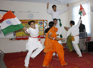 Students present a programme at Jagriti-2008 at the ICFAI National College in Bathinda on Monday. 
