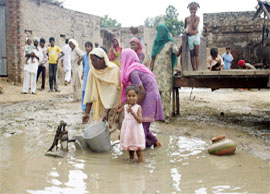 Womenfolk of the Gyana village near Talwandi Sabo in Bathinda, which has the highest number of cancer patients, fetching drinking water from a public tap that is virtually burried under filthy water