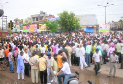 BJP activists block the G.T. Road in Khanna