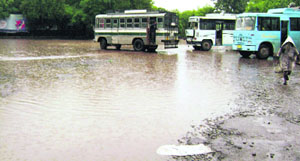 A view of waterlogged bus stand at Ahmedgarh.