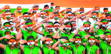 Students of Sishu Niketan School during the Independence Day functionat Panchkula on Friday.
