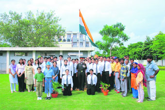 Students of the Army Institute of Law celebrate Independence Day in Mohali on Friday.