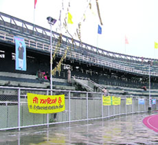Empty stands at the stadium in Ludhiana on Friday.